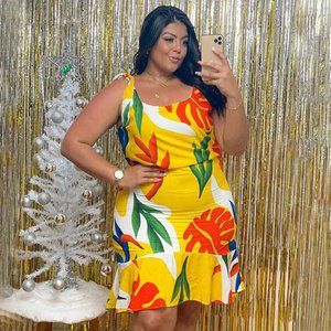 Women Fashion Graphic Printed Plus Size Ruffled Dress